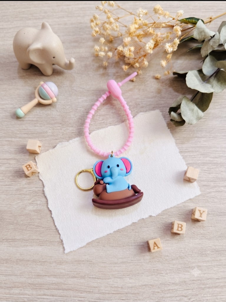 Blue Elephant Rocking Horse Kids Rakhi with Keychain