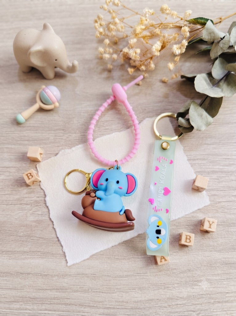 Blue Elephant Rocking Horse Kids Rakhi with Keychain