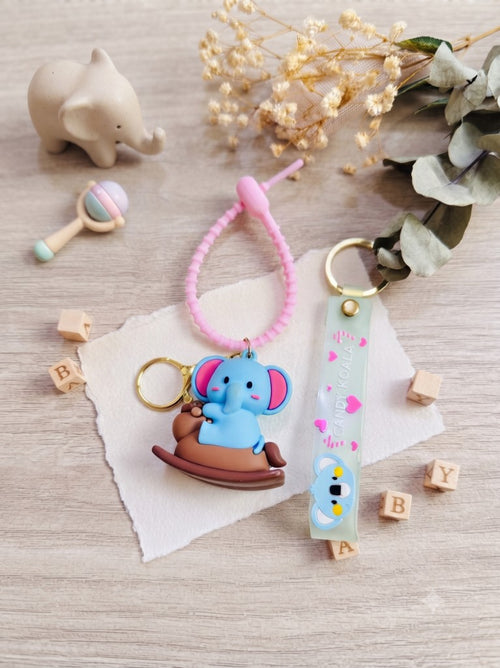Blue Elephant Rocking Horse Kids Rakhi with Keychain