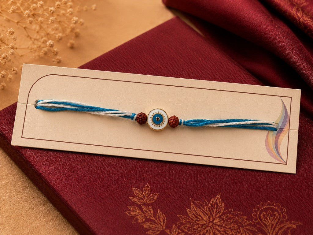 Blue White Evil Eye Rudraksha Bhai Rakhi