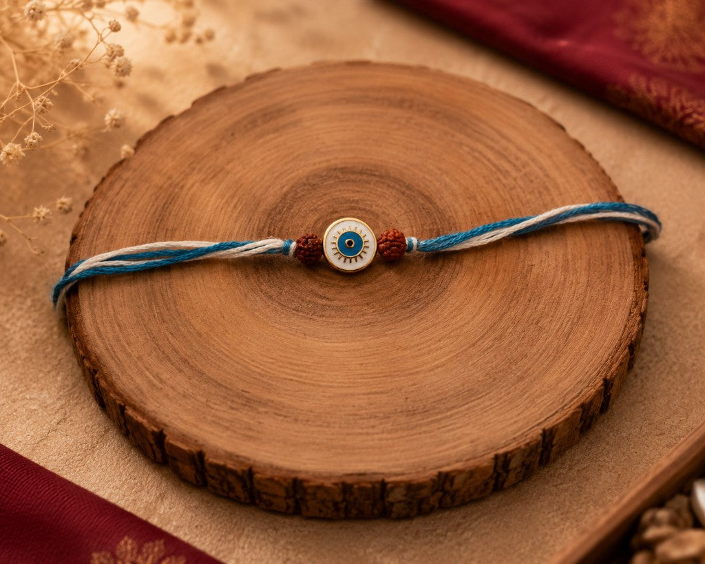 Blue White Evil Eye Rudraksha Bhai Rakhi