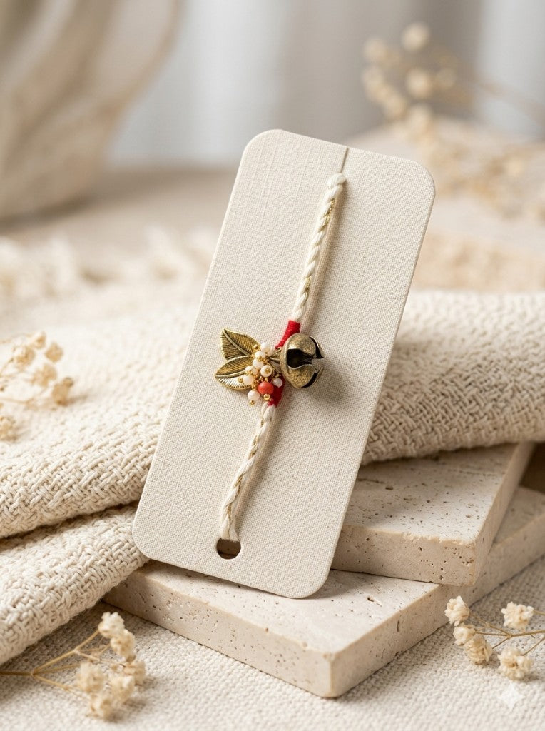 Cream Leaf Bell Bhabhi Rakhi