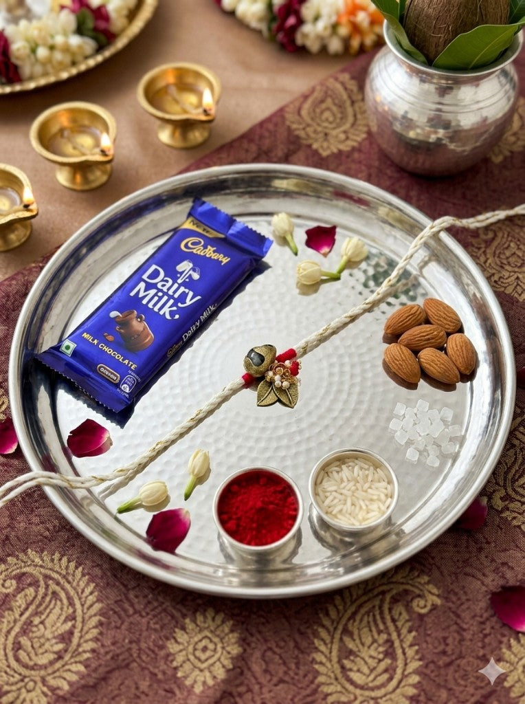 Cream Leaf Bell Bhabhi Rakhi