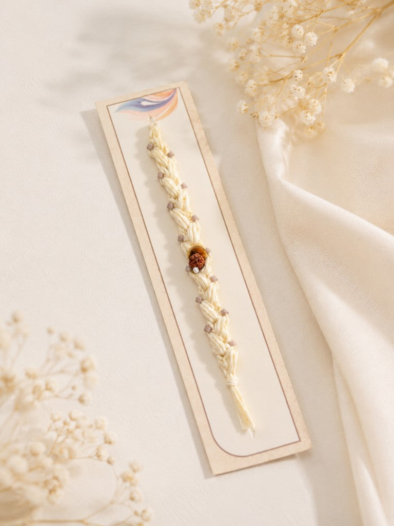 Cream Macramé Rudraksha Bhai Rakhi
