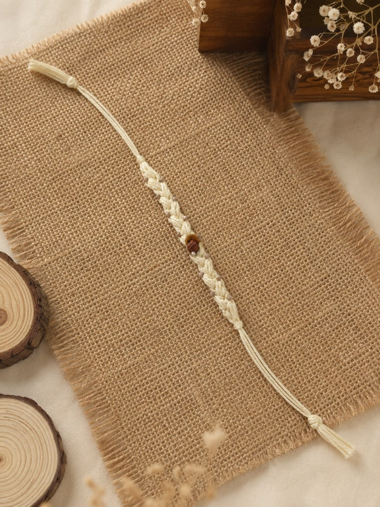 Cream Macramé Rudraksha Bhai Rakhi