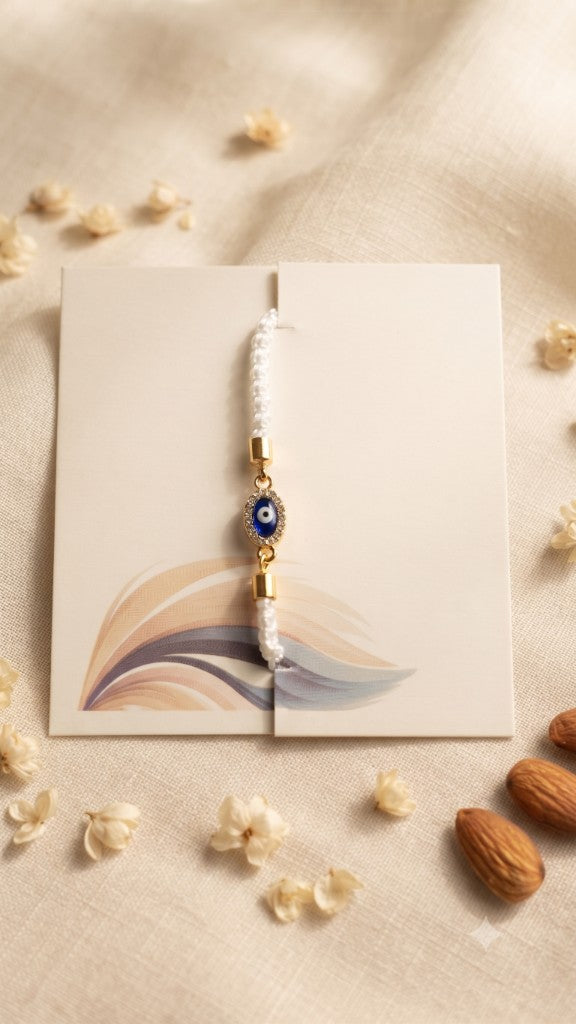 Crystal Evil Eye White Cord Bhai Rakhi