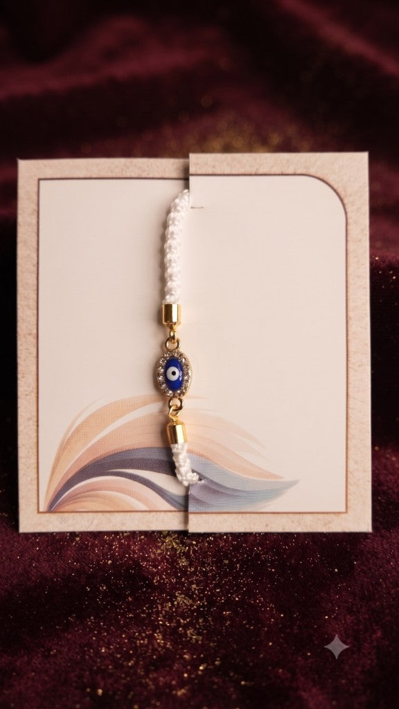 Crystal Evil Eye White Cord Bhai Rakhi