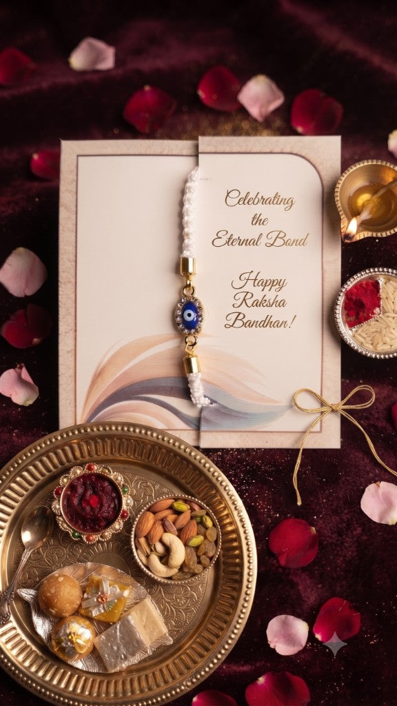 Crystal Evil Eye White Cord Bhai Rakhi
