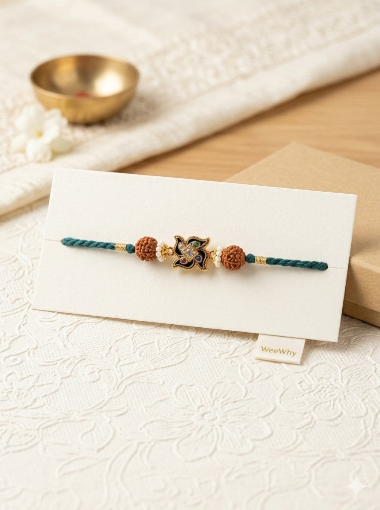 Emerald Floral Rudraksha Bhai Rakhi