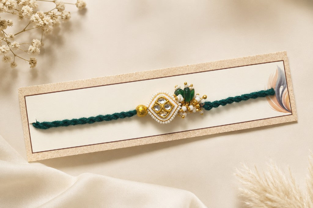 Emerald Kundan Pearl Bhabhi Rakhi