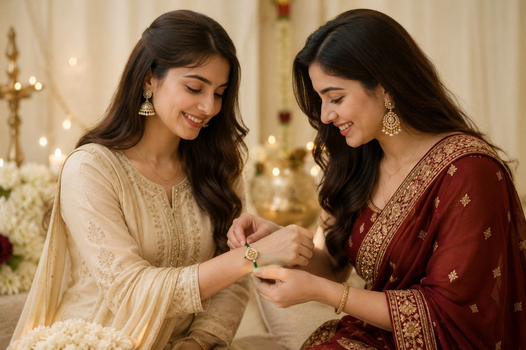 Emerald Kundan Pearl Bhabhi Rakhi