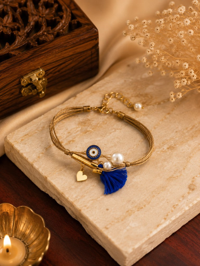 Evil Eye Blue Tassel Bhabhi Rakhi
