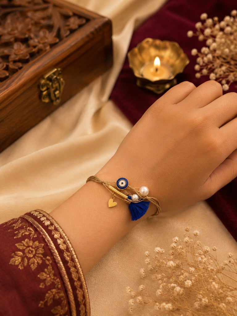 Evil Eye Blue Tassel Bhabhi Rakhi