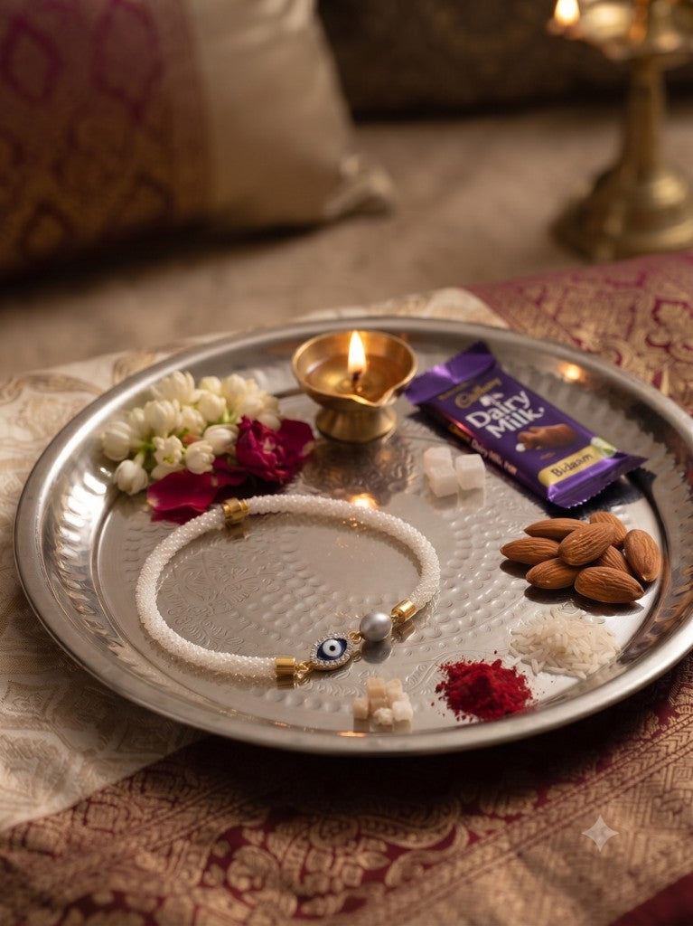 Evil Eye Pearl Mesh Bhabhi Rakhi