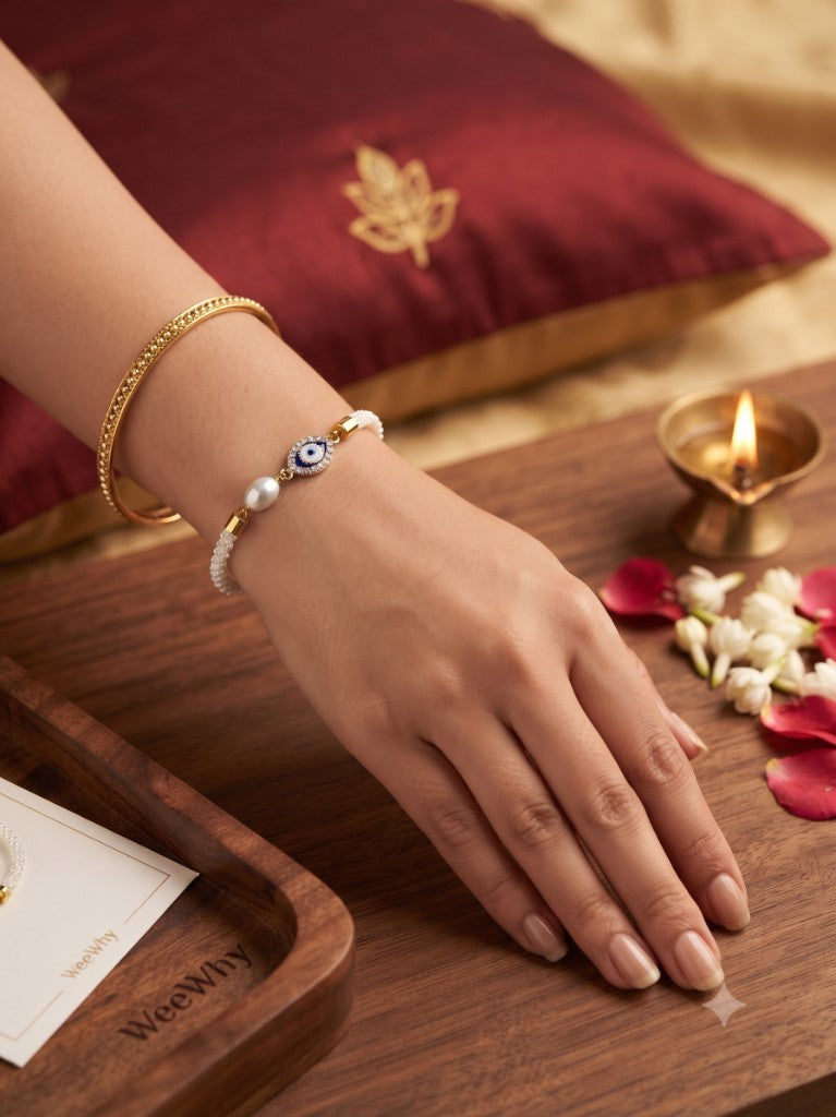 Evil Eye Pearl Mesh Bhabhi Rakhi