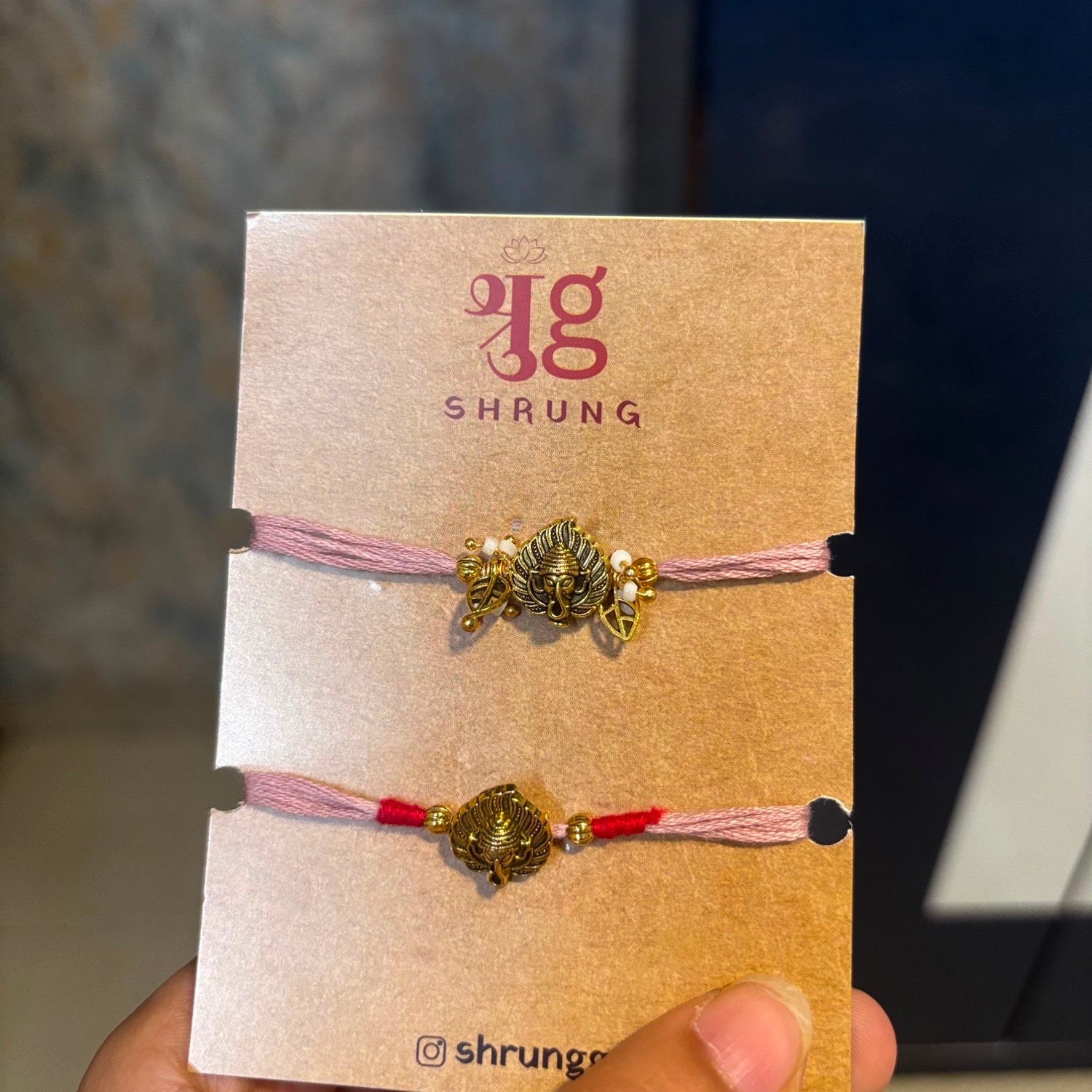 Ganesha Pink Couple Rakhi Set
