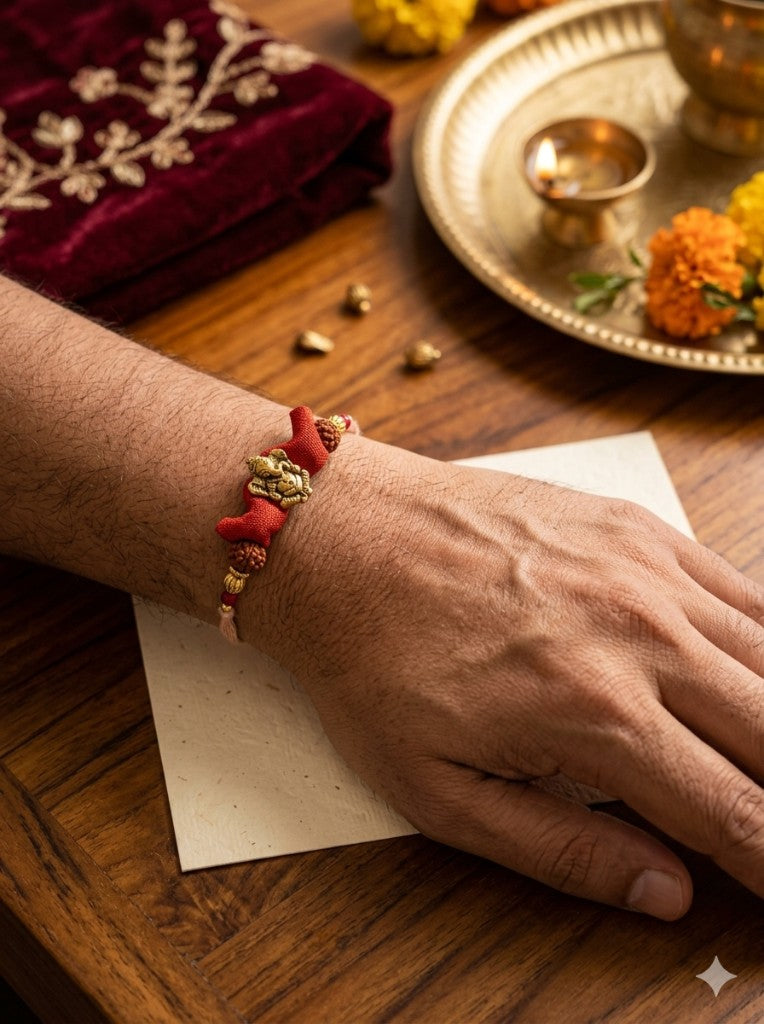 Ganesha Rudraksha Mauve Bhai Rakhi