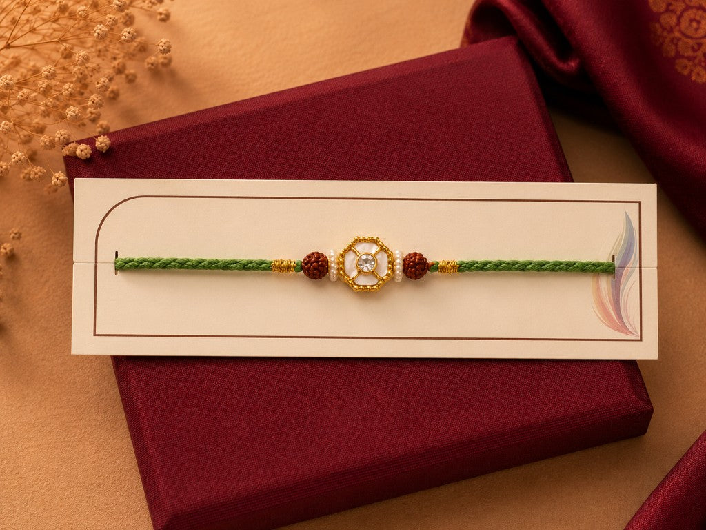 Green Pearl Rudraksha Bhai Rakhi