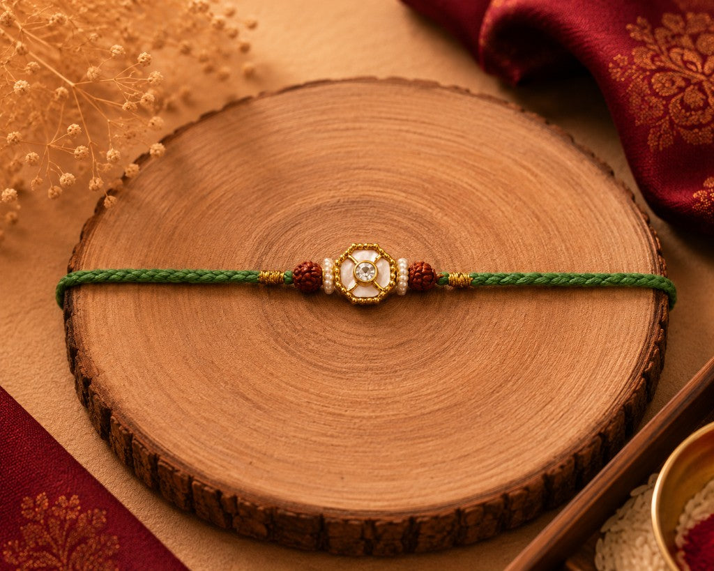 Green Pearl Rudraksha Bhai Rakhi