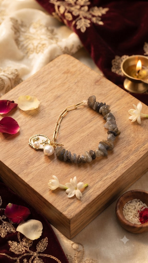 Grey Stone Gold Chain Bracelet