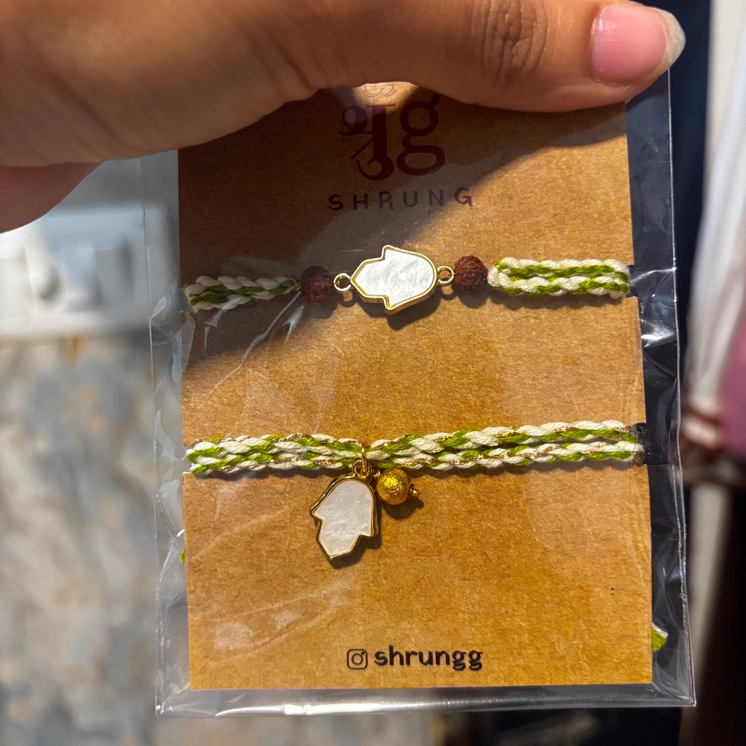 Hamsa Hand Green Couple Rakhi Set