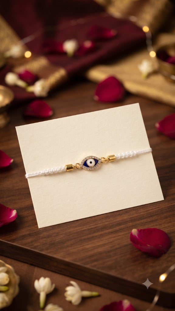 Ivory Evil Eye Crystal Bhai Rakhi