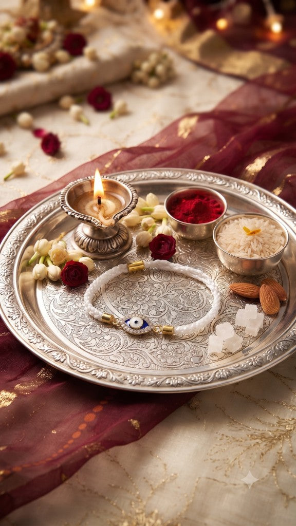 Ivory Evil Eye Crystal Bhai Rakhi