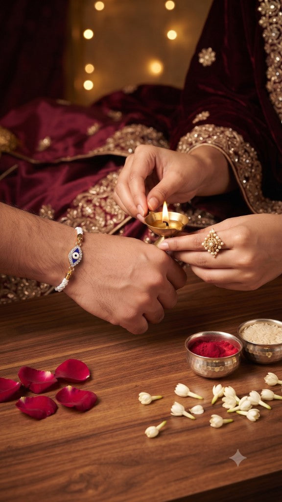Ivory Evil Eye Crystal Bhai Rakhi
