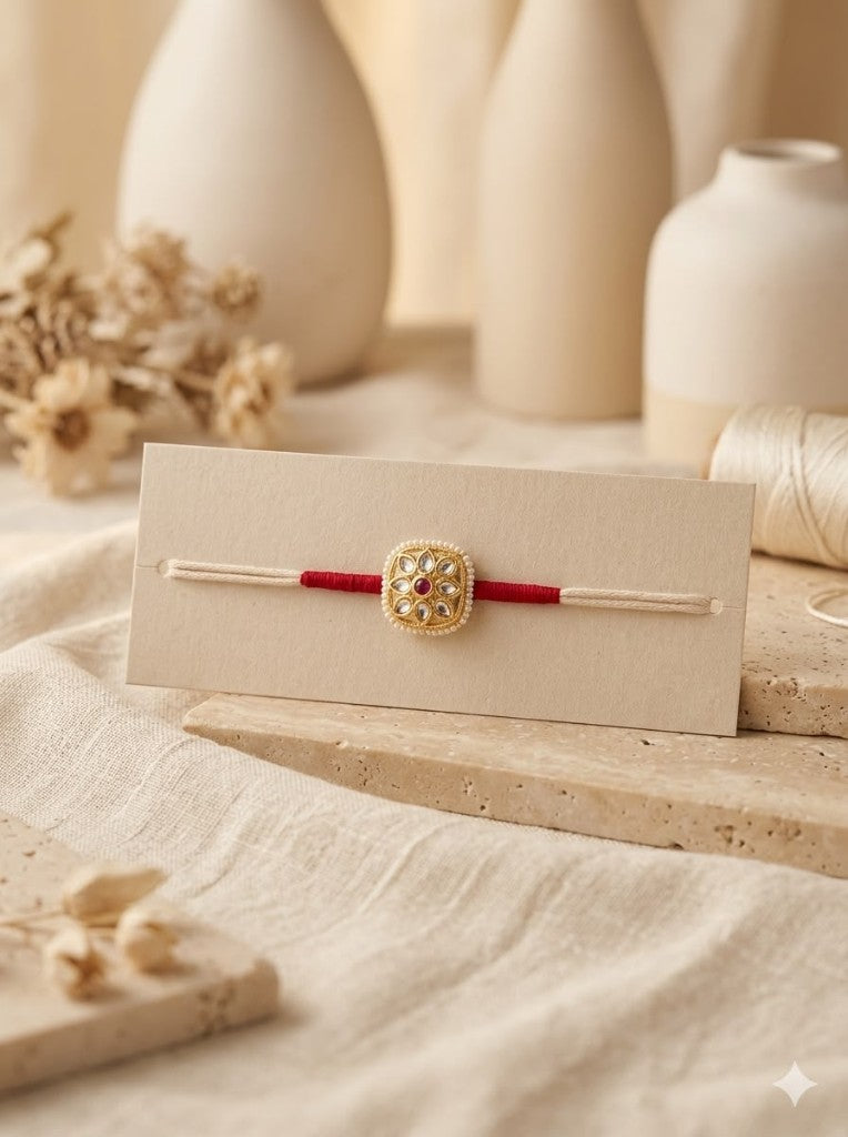 Maroon Kundan Floral Bhai Rakhi