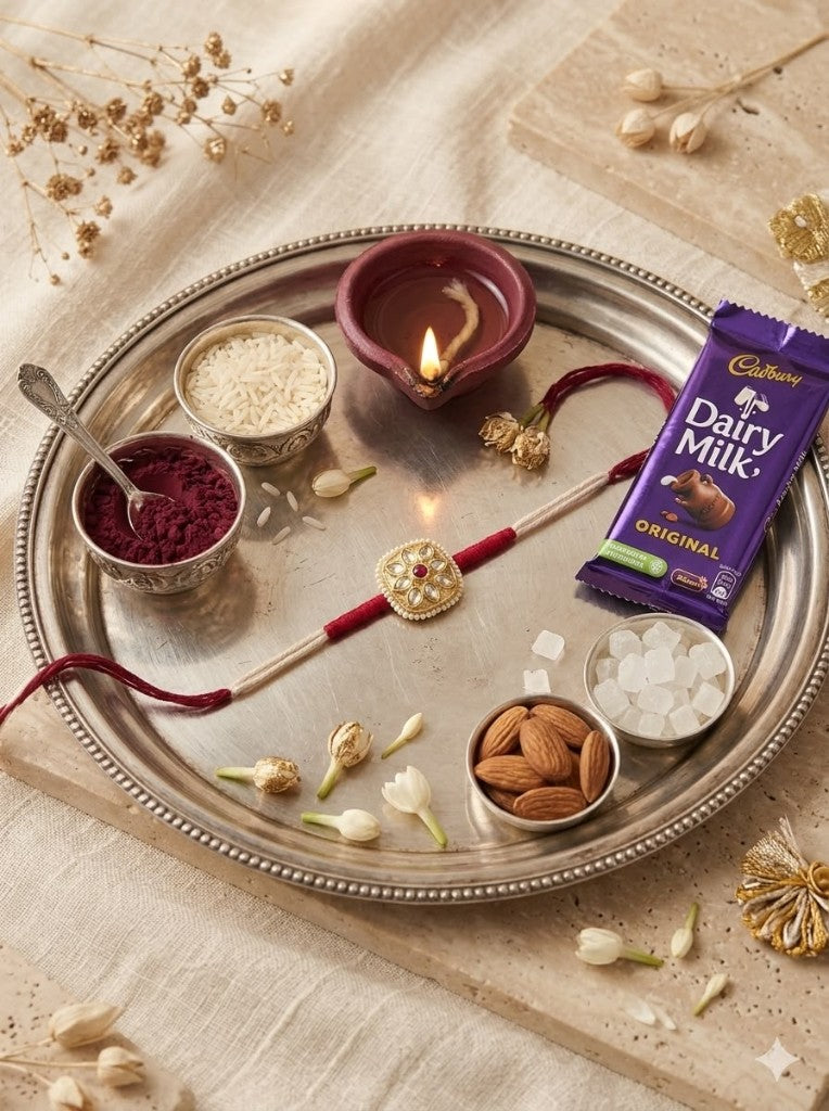 Maroon Kundan Floral Bhai Rakhi