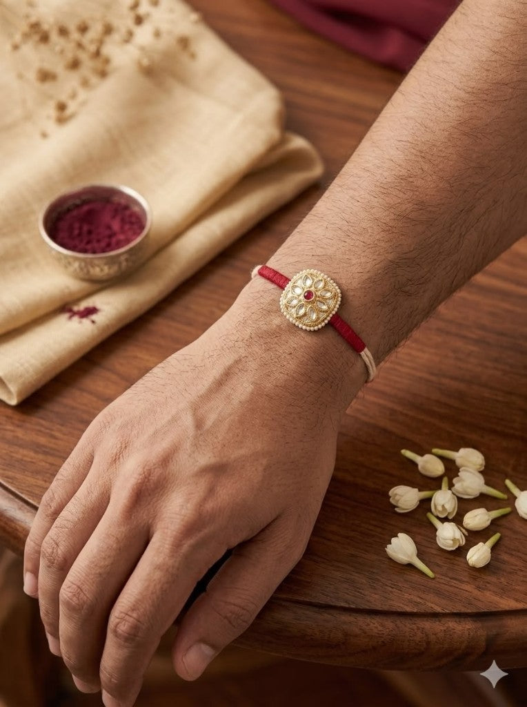 Maroon Kundan Floral Bhai Rakhi