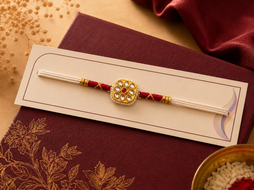 Maroon Square Kundan Bhabhi Rakhi