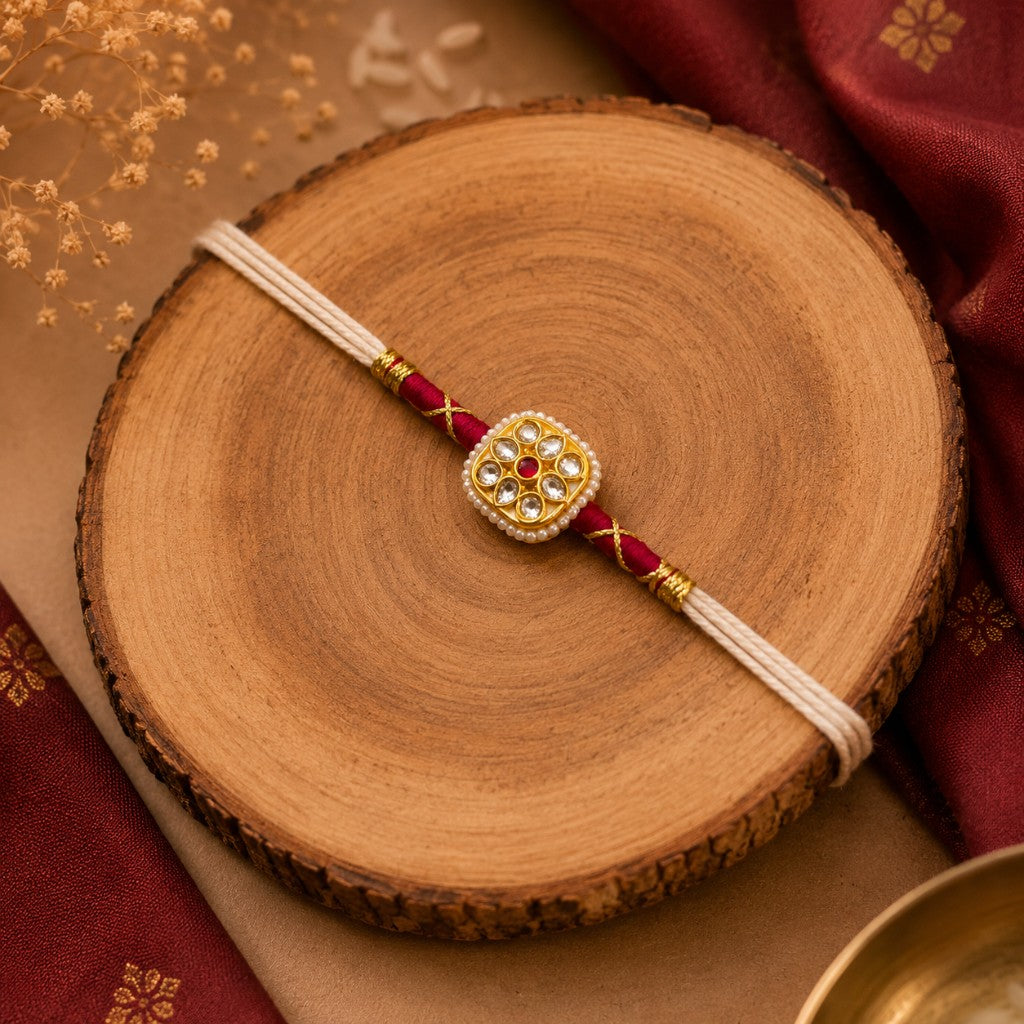 Maroon Square Kundan Bhabhi Rakhi