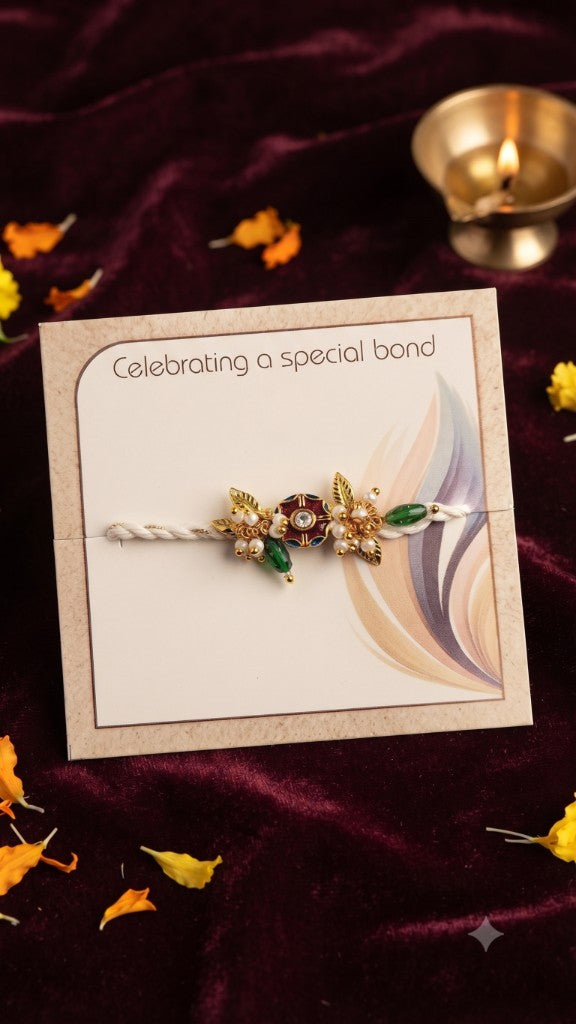 Meenakari Pearl Leaf Bhabhi Rakhi