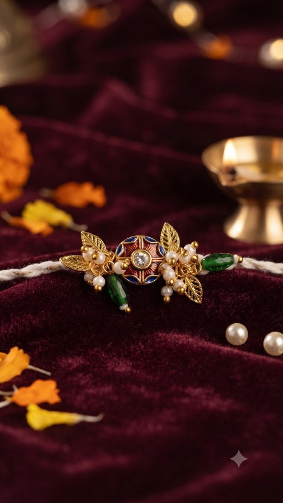 Meenakari Pearl Leaf Bhabhi Rakhi