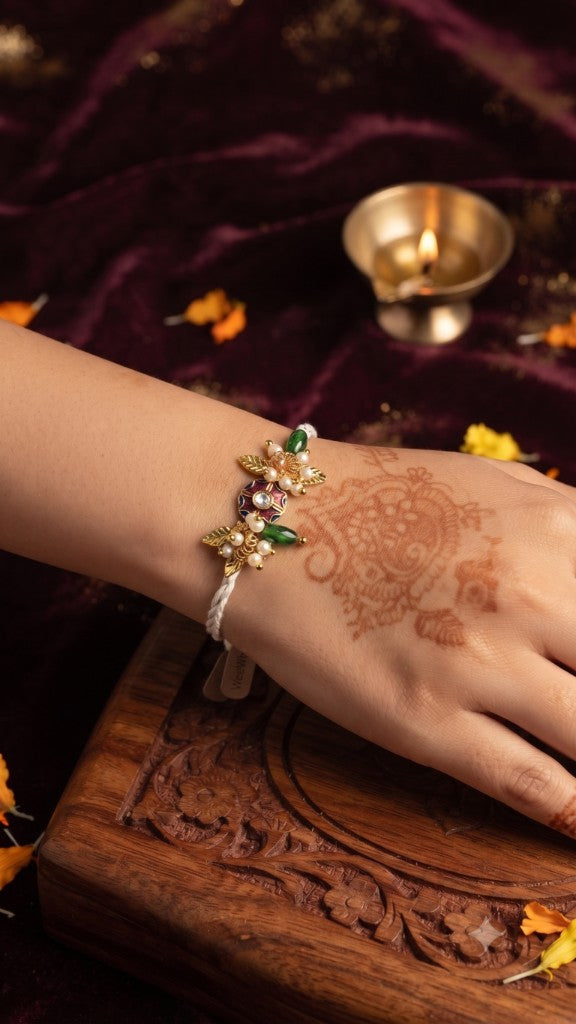 Meenakari Pearl Leaf Bhabhi Rakhi