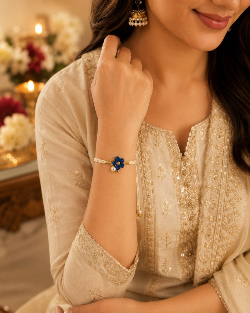 Navy Crochet Flower Bhabhi Rakhi