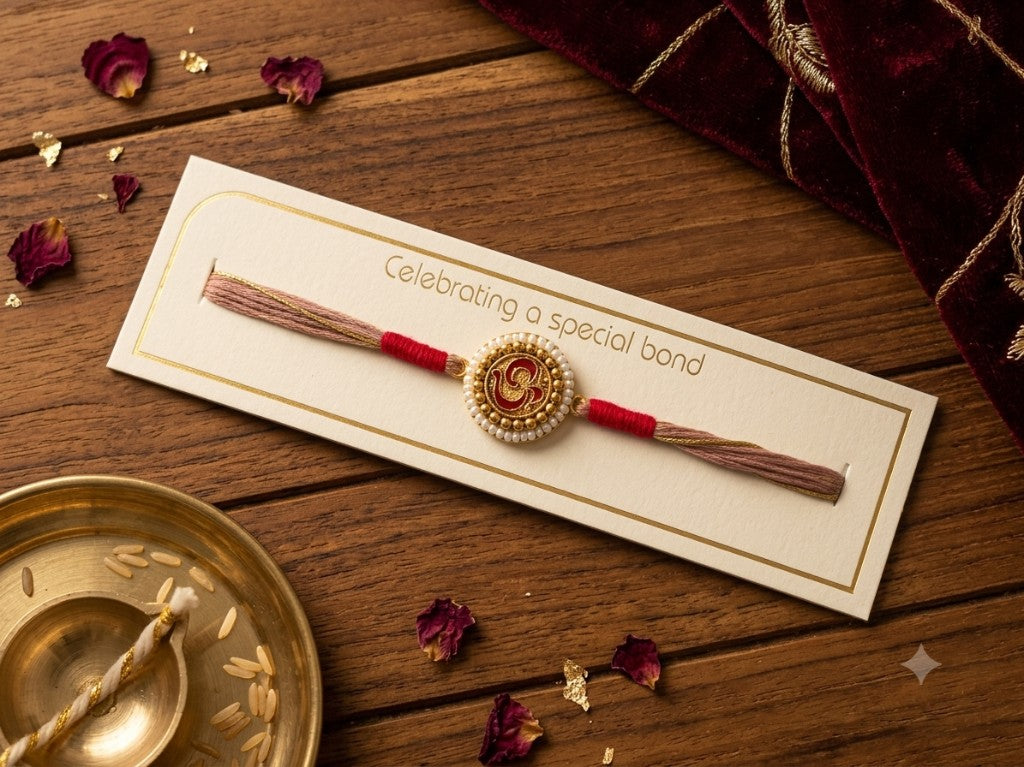 Om Enamel Pearl Mauve Bhai Rakhi