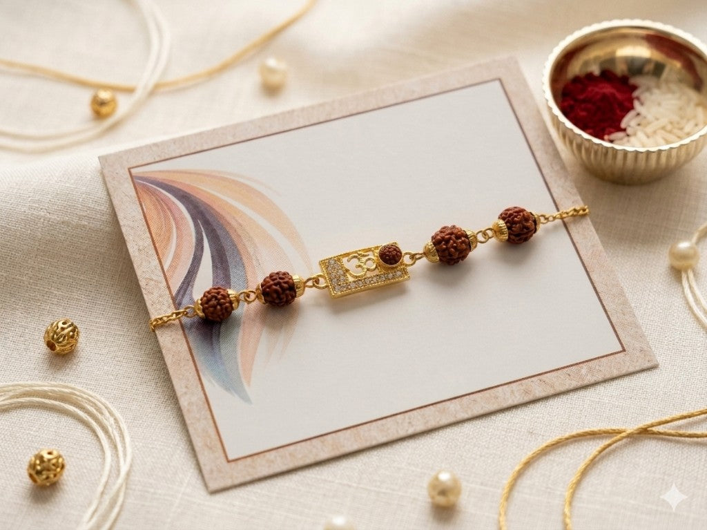 Om Rudraksha Gold Chain Bhabhi Rakhi