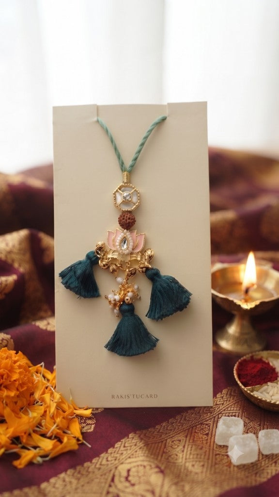 Pink Lotus Teal Tassel Bhabhi Lumba