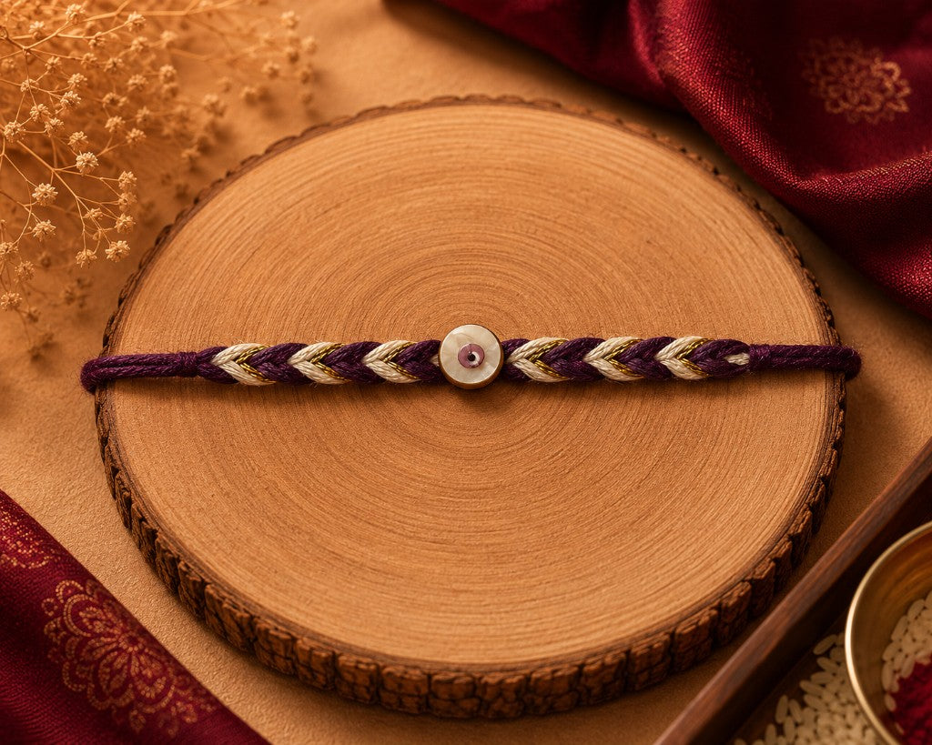 Purple Gold Braided Evil Eye Bhai Rakhi