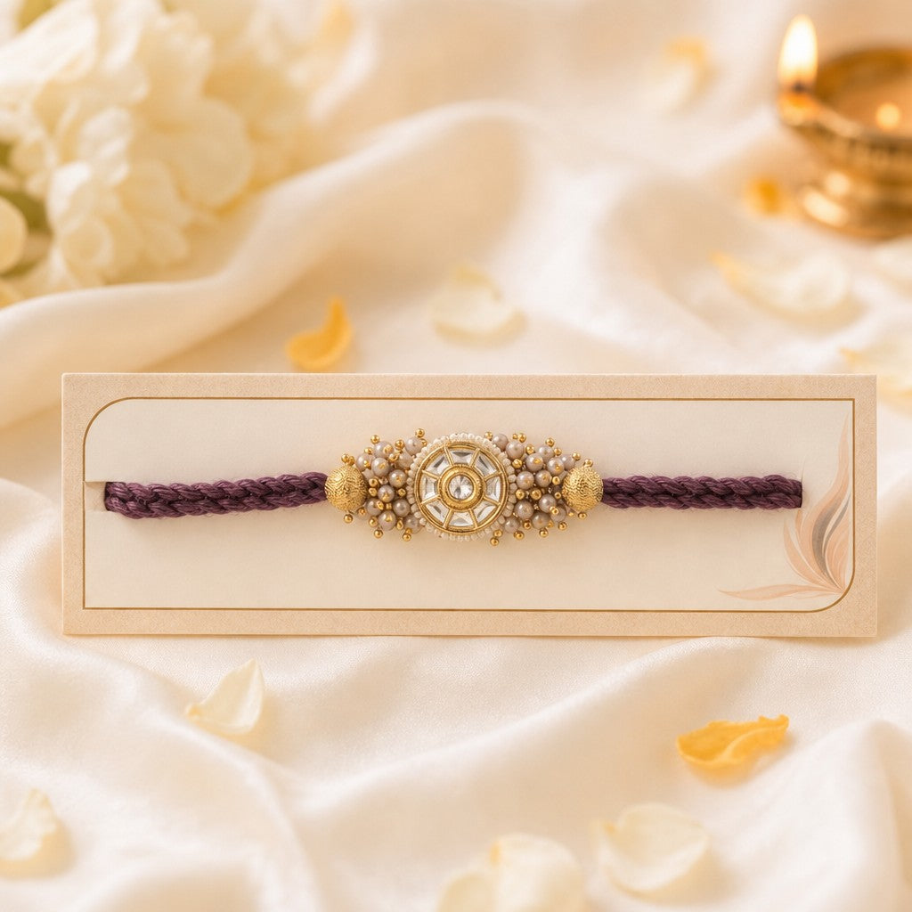 Purple Kundan Pearl Bhabhi Rakhi