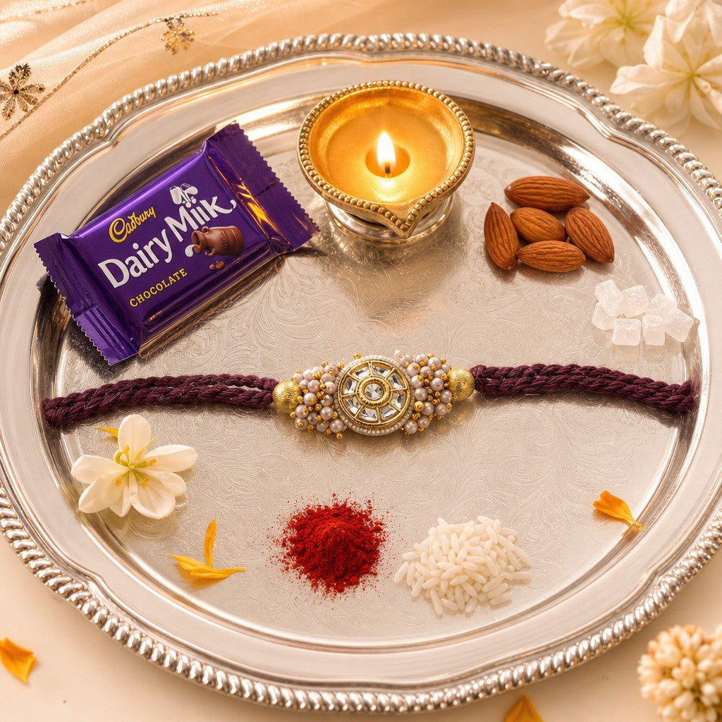 Purple Kundan Pearl Bhabhi Rakhi