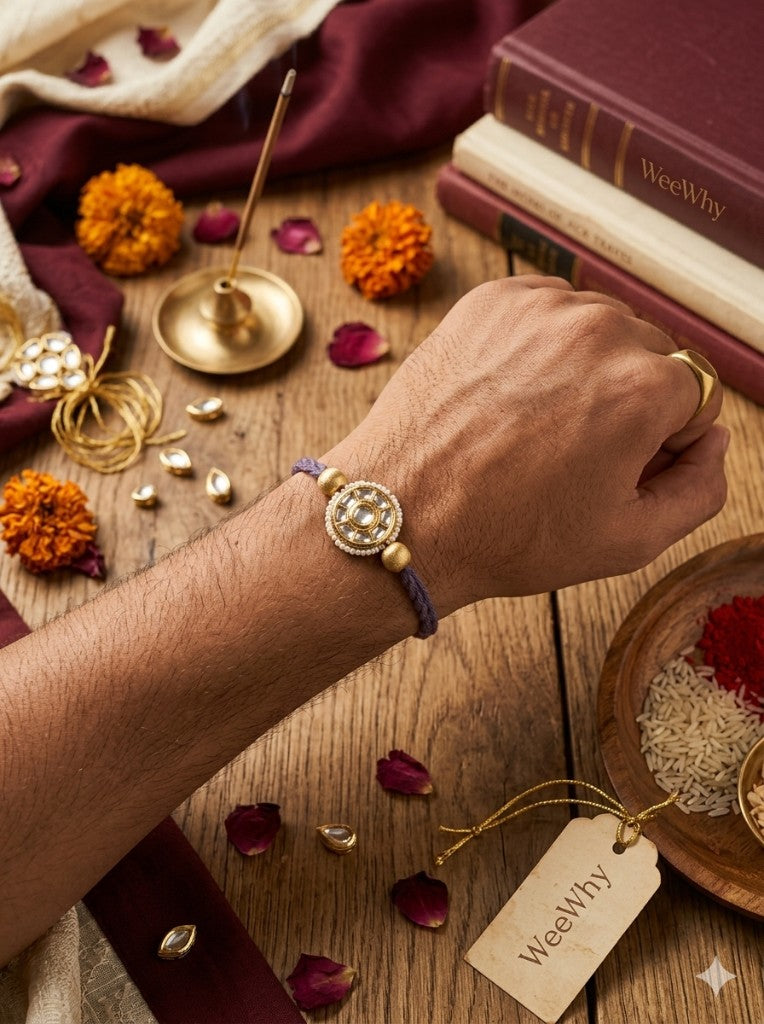 Purple Kundan Pearl Bhai Rakhi