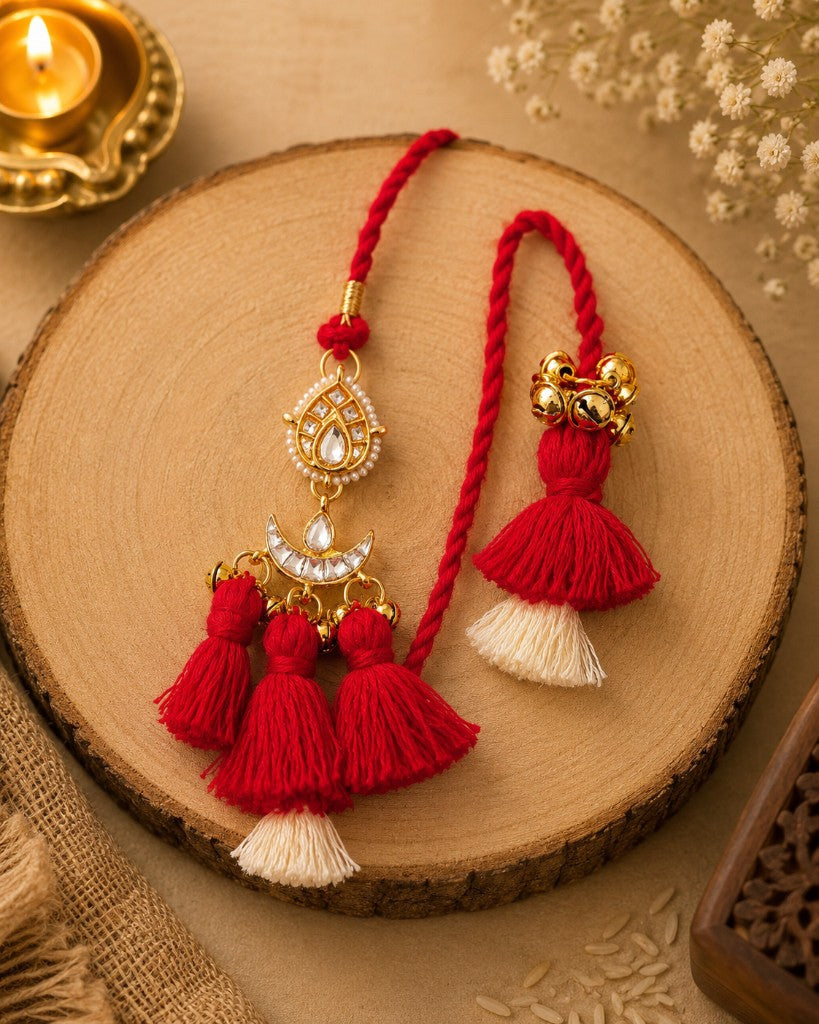 Red Gold Kundan Tassel Bhabhi Lumba
