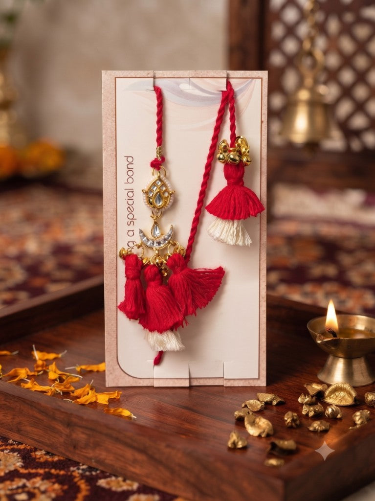 Red Gold Kundan Tassel Bhabhi Lumba