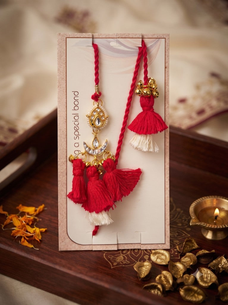 Red Gold Kundan Tassel Bhabhi Lumba