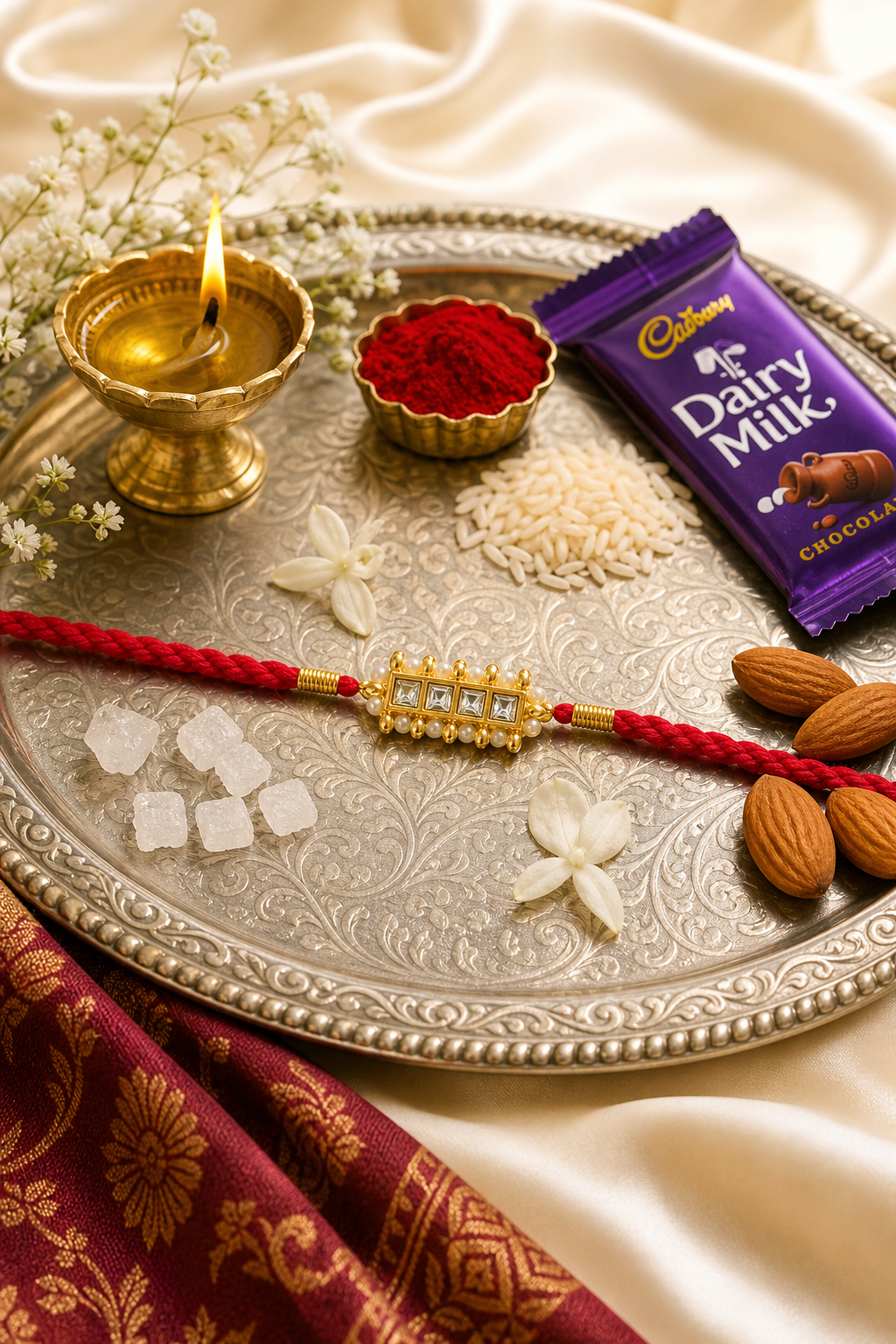 Red Kundan Bar Bhai Rakhi