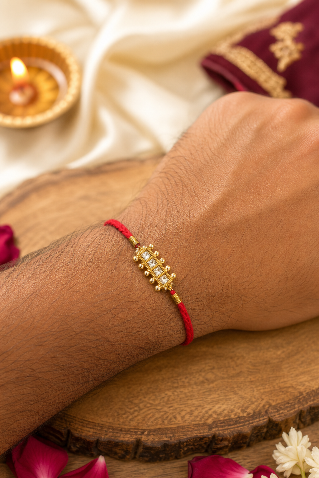 Red Kundan Bar Bhai Rakhi