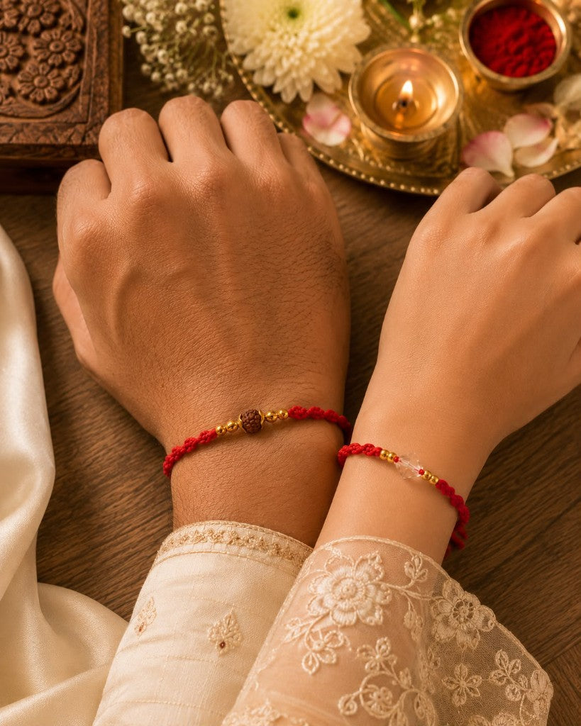 Red Rudraksha Crystal Bhai-Bhabhi Set